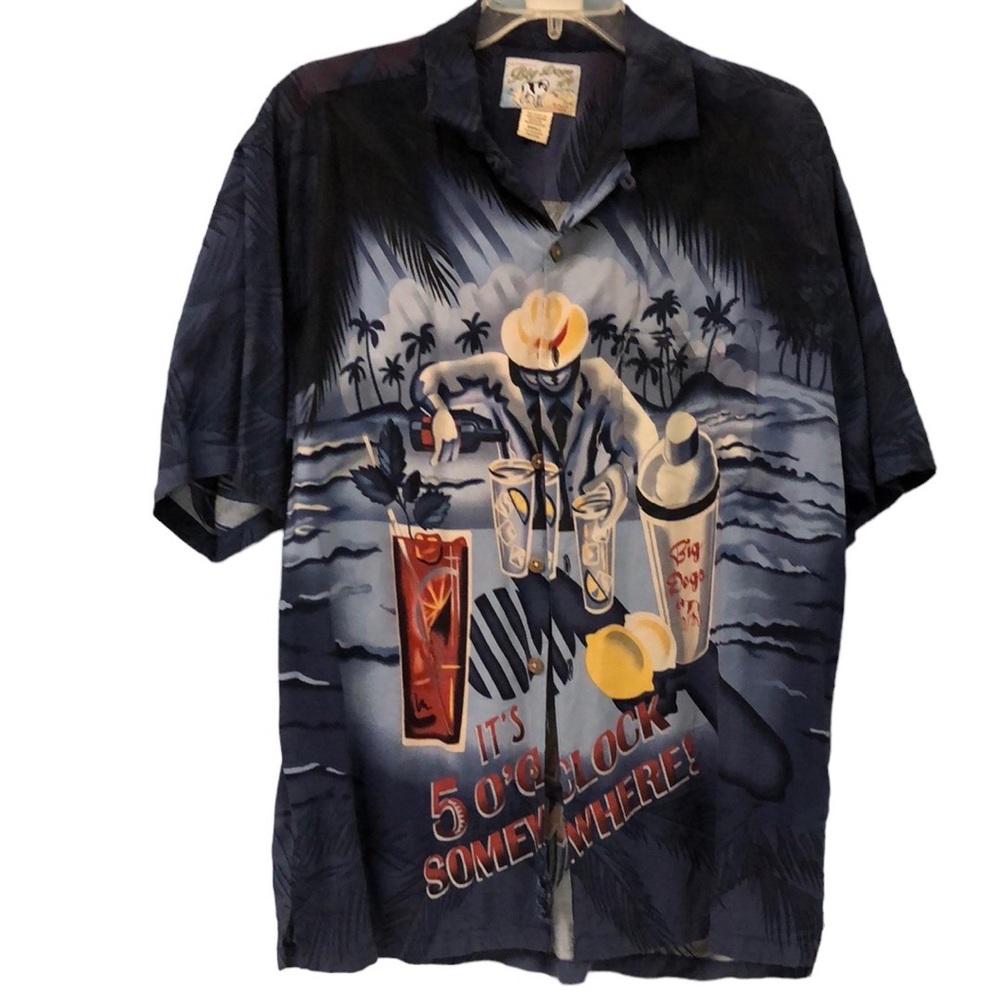 Big Dogs Beach All Over Print Hawaiian Shirt sz S 5 o’clock somewhere bartender
